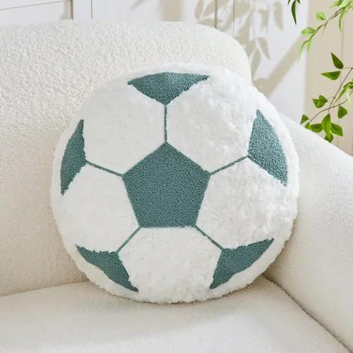 Miniatura 8 de Cojín redondo de fútbol de fútbol, suave y esponjoso, almohada decorativa de felpa para decoración de habitación (negro, 12 pulgadas)