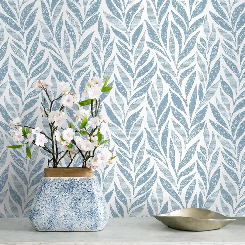 Safiyya Papel tapiz autoadhesivo para despegar y pegar, papel de contacto bohemio moderno para dormitorio, papel tapiz azul y blanco, rollo de