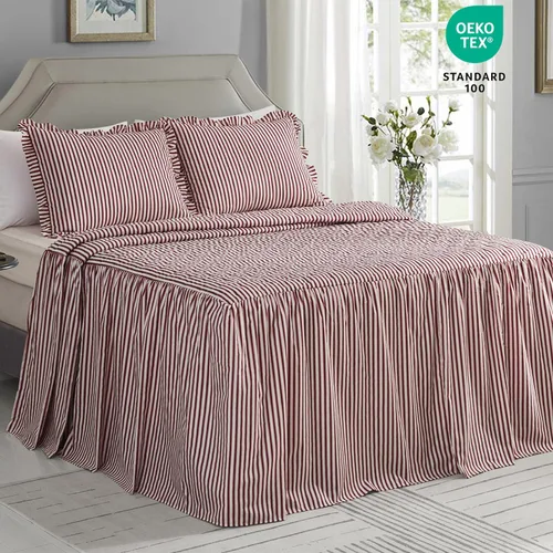 Miniatura 2 de CHIXIN Colcha de falda con volantes a rayas tamaño King, caída de 30 pulgadas de largo, estilo Shabby Chic, funda de cama ligera, juego de 3 piezas