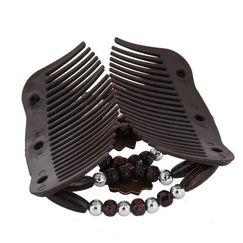 Miniatura 5 de Yeshan Peines Laterales Mágicos para el Cabello para Mujeres con Cuentas de Madera, Clips Dobles Elásticos, Hacedor de Moño, Accesorios para el No9