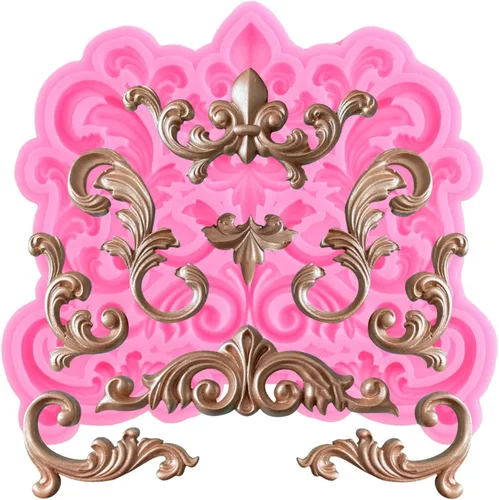 Moldes barrocos de silicona para fondant de encaje de volutas para alivio de flores de caramelo, molde de filigrana esculpido en 3D para decoración