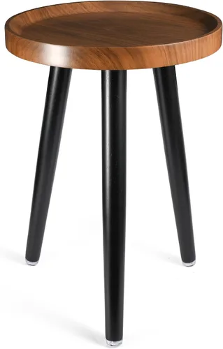 Miniatura 10 de KGPLOME Soporte para plantas de interior, mesa de madera de mediados de siglo con acabado de nogal, soporte alto para maceta, mesa auxiliar redonda