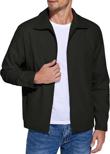 Miniatura 11 de COOFANDY Chaqueta ligera con cremallera para hombre Eisenhower para trabajo, oficina, casual, para golf