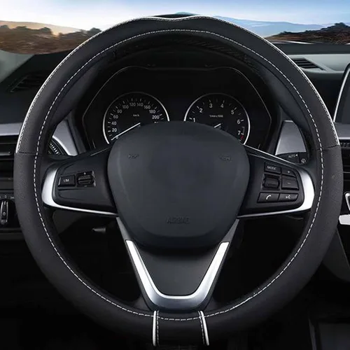 Miniatura 6 de SHIAWASENA Funda para volante de coche, ajuste universal de 15 pulgadas, piel suave, transpirable y antideslizante (negro y gris)