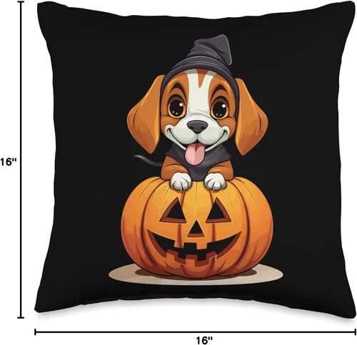 Miniatura 4 de Spooky Beagle Halloween Beagle - Almohada divertida de Halloween con sombrero de bruja para perro, 16 x 16 pulgadas, multicolor
