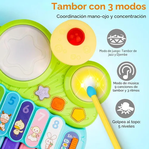 Miniatura 5 de Juguetes Musicales para Bebés 3 en 1 Piano Teclado Xilófono Juego de Tambores para Niñas y Niños de 1 Año Juguetes Edad 2 Años Instrumento Musical
