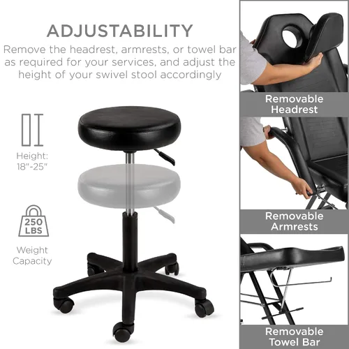 Miniatura 5 de Nueva camilla/silla de masajes, para barberías, tratamientos de belleza, faciales, tatuajes, equipo para salón, incluye banquito