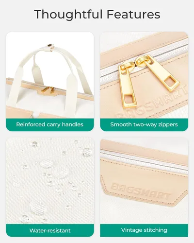 Miniatura 7 de BAGSMART Bolsa de lona para viajes, bolsas vintage de fin de semana para mujer, Beige