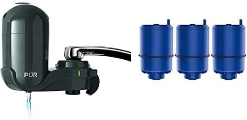 PUR Sistema de filtración de agua de vértices de montaje en grifo, color negro con 4 filtros de repuesto incluidos