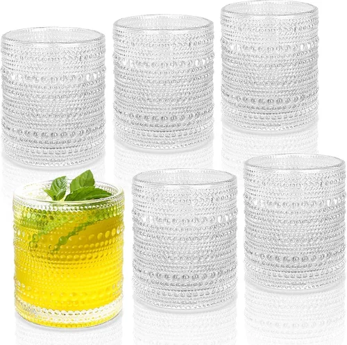 Vasos de Cóctel de 10 oz Vasos de Beber Hobnail Juego de 6, Cristalería Vintage, Vasos de Vidrio Texturizado Vasos de Burbujas Vasos de Agua Vasos