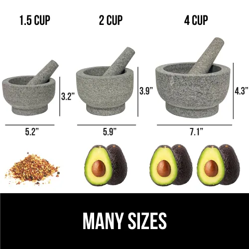 Miniatura 5 de GORILLA GRIP Juego de mortero y mazo XL de servicio pesado con base antideslizante, 4 tazas, 100% piedra de granito molcajete tazón de guacamole