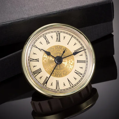 Miniatura 4 de Hicarer 2. 8 pulgadas/2.756 in Mini reloj de cuarzo inserto redondo relojes cabeza inserto número romano reemplazo movimiento blanco cara dorada