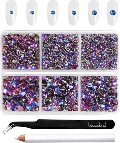 Miniatura 28 de BEADSLAND 4300 piezas de diamantes de imitación con parte plana, diamantes de imitación transparentes para uñas, gemas de cristal redondas