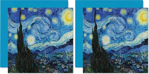 Miniatura 10 de Stuff4 Tarjetas de arte clásicas para hombres y mujeres – Flor de Van Gogh – Famosa tarjeta de cumpleaños abstracta para papá, mamá, tío, tía