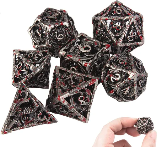 Miniatura 23 de Dados DND, dados de metal huecos D&D, juego de dados de mazmorras y dragones con caja de regalo, 7 piezas de juegos de dados poliédricos steampunk