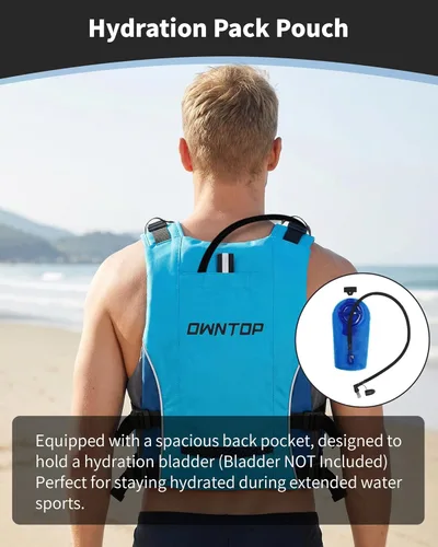 Miniatura 3 de Owntop Chaqueta de natación para adultos y jóvenes, paquete de hidratación, bolsillos de malla duales, silbato adjunto, ultrafina para un movimiento