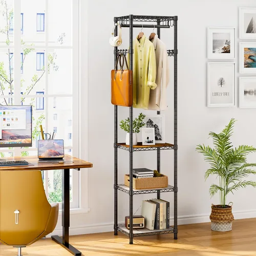 Miniatura 6 de R1 Perchero de Servicio Pesado para Ropa, Percheros para Ropa para Colgar Prendas, Perchero de Prendas con Estantes de Almacenamiento, Perchero