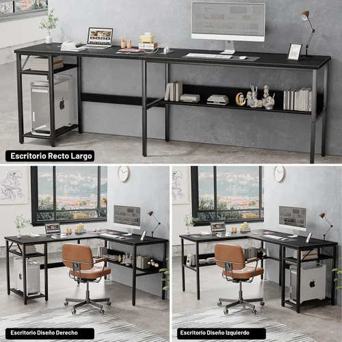 Miniatura 7 de Unikito Escritorio reversible en forma de L con tomas de corriente mágicas y puertos de carga USB, escritorio de esquina resistente para computadora