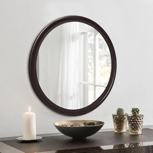 Miniatura 5 de CULER Espejos Redondos de Pared de 24 Pulgadas, Espejo Decorativo Rústico de Madera de Transición con Marco de Nogal para Pared, Espejo Estilo Nogal