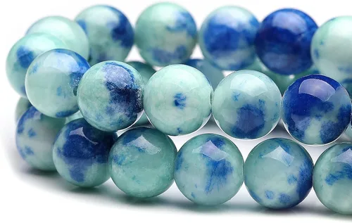 Miniatura 2 de Youngbling Cuentas de jade natural para hacer joyería, cuentas de piedra redondas pulidas y suaves de 8 mm de punto azul de jade para pulseras