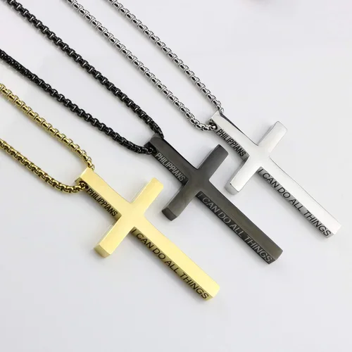 Miniatura 5 de Collar con dije de cruz cristiana para hombre de acero inoxidable chapado en oro o plata o negro religioso y minimalista para joyería de bautismo