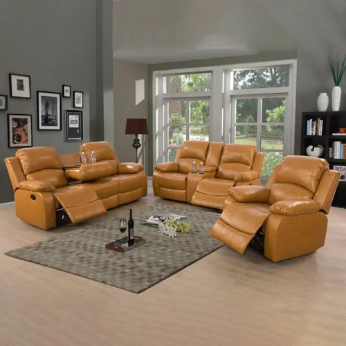 Miniatura 29 de Conjunto de sofá para sala de Estar, sillón reclinable de cuero transpirable, sofá de 3 plazas para cine en casa con portavasos para apartamento