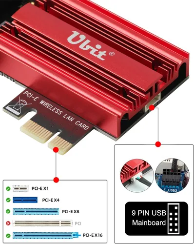 Miniatura 7 de Ubit Tarjeta Wi-Fi 7 6338Mbps 6G+5G+2.4G con Bluetooth 5.4, 160MHz 802.11be Tarjeta WiFi PCIe Adaptador de red inalámbrica de tres bandas para PC