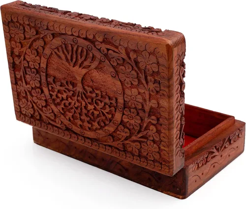 Miniatura 5 de Gran regalo de cumpleaños, caja de joyería decorativa de madera hecha a mano, organizador de joyas tallado en árbol de la vida, caja de recuerdos