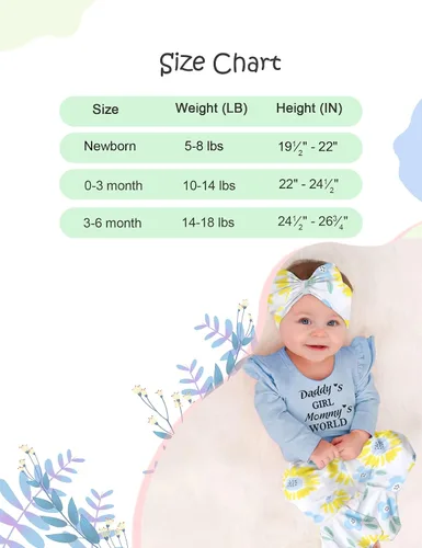 Miniatura 6 de ADIFUN Ropa de bebé niña, 4 piezas, trajes de niña recién nacida, con volantes, mameluco de campana para bebé, diadema, bandana, conjuntos de ropa