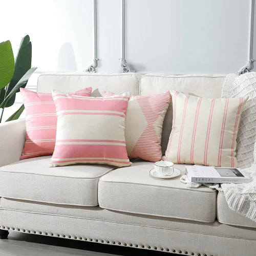 Miniatura 5 de OTOSTAR Fundas de almohada impermeables para exteriores de 18 x 18 pulgadas, diseño geométrico, decorativas, cuadradas, modernas, para jardín, Rosa