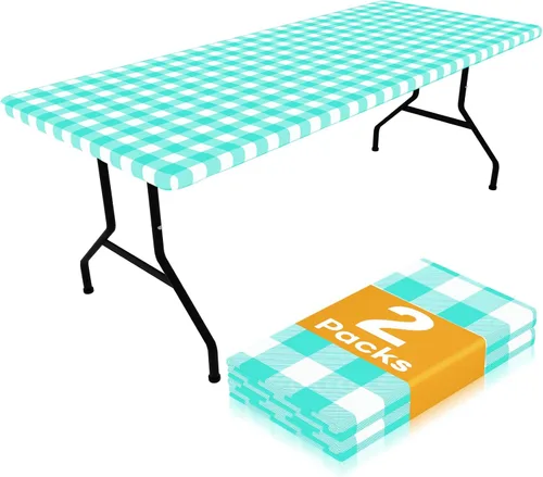 Miniatura 10 de Smiry Mantel de Mesa de Picnic Paquete de 2, Manteles Ajustables Elásticos Impermeables para Mesas Rectangulares de 18 x 72 pulgadas, Mantel