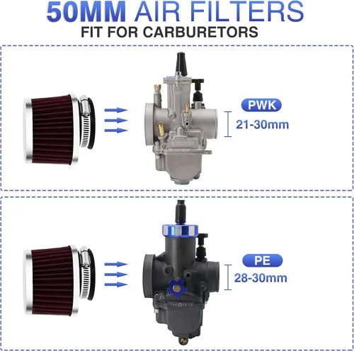Miniatura 5 de 2 unidades ZSDTRP Filtro de aire para motocicleta universal de 50 mm, filtro de repuesto para motor de bicicleta de tierra de alto rendimiento