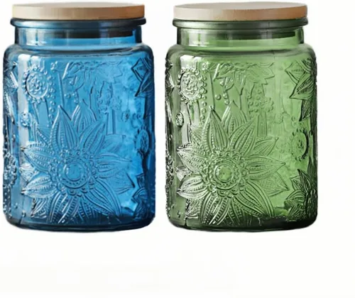 Miniatura 13 de ANSQU Tarro de vidrio azul, recipiente de vidrio vintage de 23.7 FL OZ con tapa hermética, tarro para caramelos/recipiente para azúcar para despensa