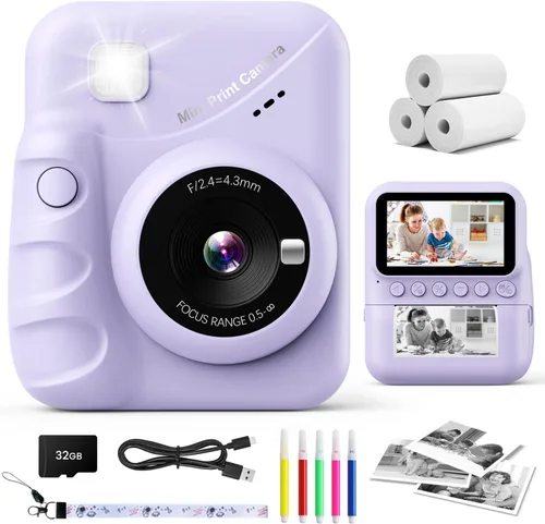 Miniatura 8 de Cámara para niños, impresión instantánea, pantalla de 3.0 pulgadas, cámara instantánea de foto de 48 MP para niños con tarjeta de 32 GB, juguete