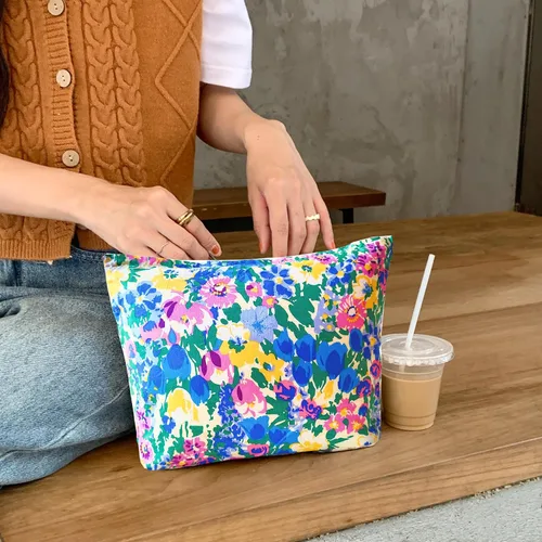 Miniatura 5 de Bolsa de maquillaje para mujer, bolsa de cosméticos de lona con cremallera, bolsa de maquillaje pequeña, bolsa de maquillaje floral, organizador