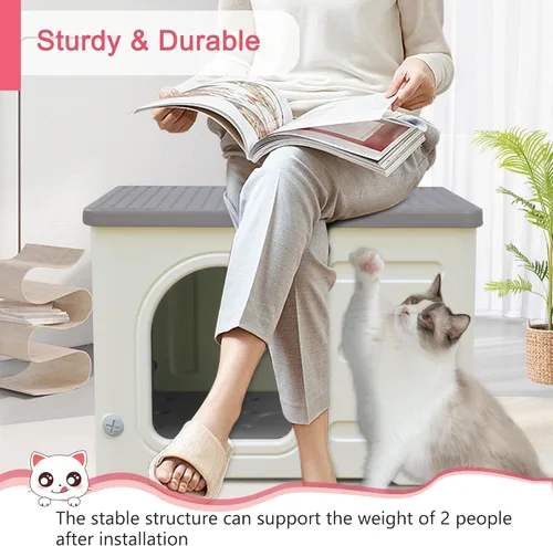 Miniatura 4 de Casa de plástico para gatos para interiores y exteriores, casa impermeable para gatos con puerta de escape para gatos salvajes exteriores, refugio