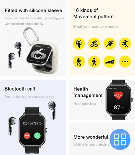 Miniatura 4 de Tuanzi D8Pro - Reloj inteligente TFT de 2.01 pulgadas con audífonos, reloj inteligente TWS, auriculares inalámbricos Bluetooth, monitor de salud