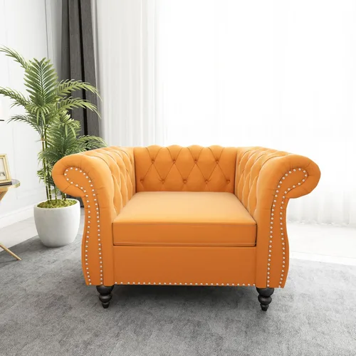 Miniatura 36 de ORRD - Sofá Chesterfield de Terciopelo, Sofá Moderno de Terciopelo con 3 Asientos con Brazos Enrollados y Clavos para Sala de Estar, Dormitorio