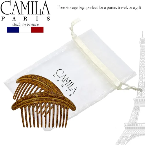 Miniatura 6 de Camila Paris CP3329 Peines laterales franceses para el cabello, peines entrelazados de color ámbar, peines de pelo con giro francés, pinzas