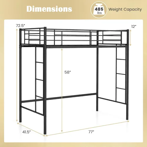 Miniatura 2 de Giantex Base de cama de metal tamaño individual con escaleras dobles y barandilla de seguridad, no necesita somier, ahorra espacio para jóvenes