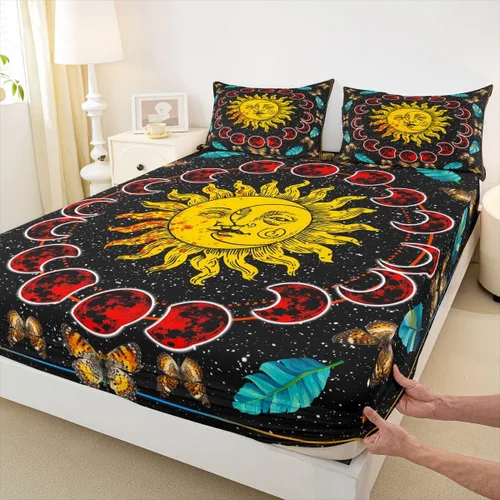 Miniatura 40 de Erosebridal Southwestern - Sábanas de cama bohemias aztecas, tamaño individual, sábanas hippie de cachemira, ropa de cama de estilo exótico, funda
