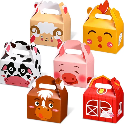 Zonon Paquete de 24 cajas de recuerdos de fiesta de animales de granja de 4 x 2.4 x 5.1 pulgadas, cajas de regalos de cumpleaños con temática de