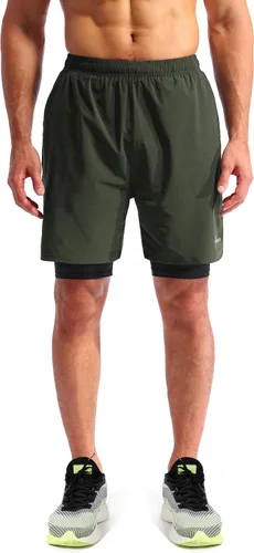 Miniatura 2 de Pudolla Mens 2 in 1 Running Shorts 7" Quick Dry Gym Athletic Workout Shorts for Men with Phone Pockets