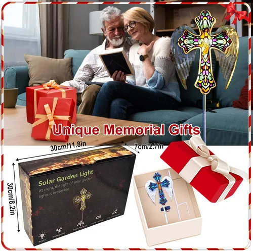 Miniatura 6 de YJFWAL Luz Solar de Estaca de Jardín con Cruz de Cristal, Decoraciones de Cementerio para Luces Exteriores de Tumba, Regalos Conmemorativos