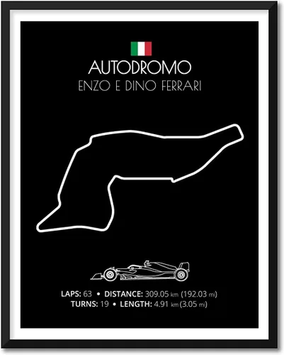 Custom Car Posters Póster hecho a mano compatible con Autodromo Enzo e Dino Ferrari (Imola, Italia), póster de pista de carreras diseñado para