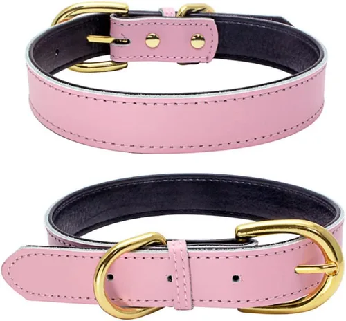 Miniatura 2 de Collares de cuero para perros medianos, acolchado suave al tacto, grueso de piel de vaca auténtica, hebilla dorada duradera, collares ajustables