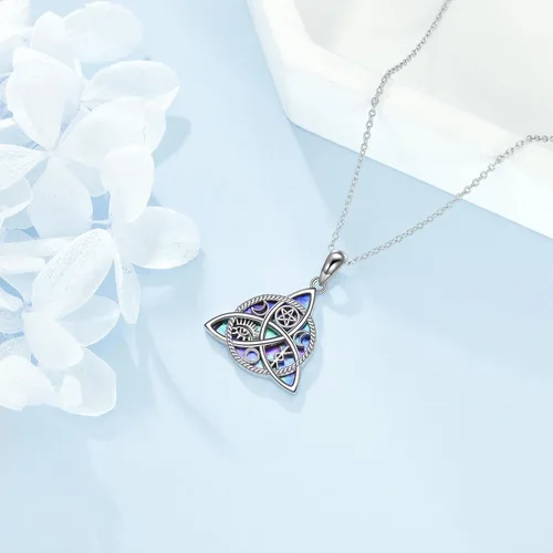 Miniatura 5 de YFN Collar con dije de triple luna y diosa de plata esterlina, pentagrama y ópalo, collar con dije de ópalo pagano, amuleto mágico wiccano, árbol