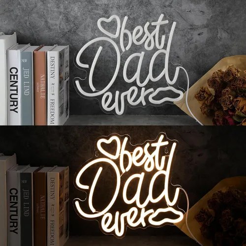 Miniatura 4 de Baquler Letrero de neón con luces LED con texto en inglés "Best Dad Ever", regalo para decoración de pared del día del padre, expresarte agradecido