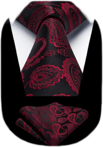 Miniatura 67 de HISDERN Corbatas para hombre, corbata de cachemira y bolsillo cuadrado tejido clásico floral para hombre, corbata de fiesta de boda