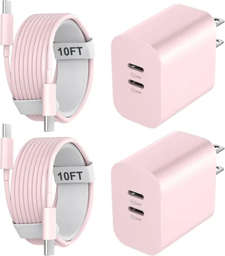 Miniatura 10 de Cargador para teléfono 15/16/17 Pro Max de carga rápida, bloque de carga USB C de doble puerto de 20 W con cable de carga USB C a C de 6.6 pies